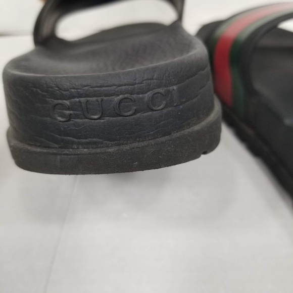 Mens Gucci Green Red Web Signature Stripe Slide Sandal Black Rubber Size 11 - Picture 12 of 16